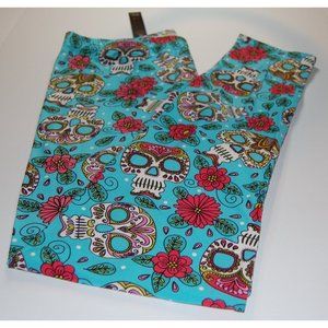 Plus Size Womens Buttery Soft Floral Petal Sugar Skull Leggings